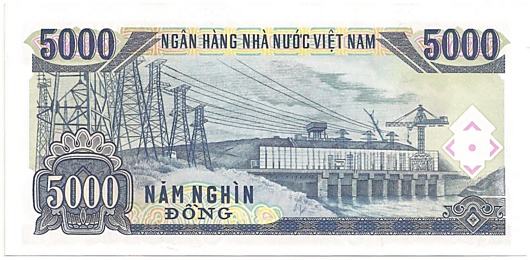 Vietnam banknote 5000 Dong 1991 specimen, 5000₫, back