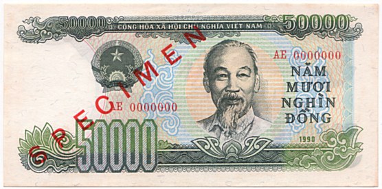 Vietnam banknote 50,000 Dong 1990 specimen, 50000₫, face