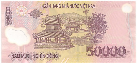 Vietnam polymer 50,000 Dong 2012 banknote, 50000₫, back
