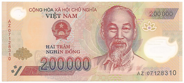 Vietnam polymer 200,000 Dong 2007 banknote, 200000₫, face