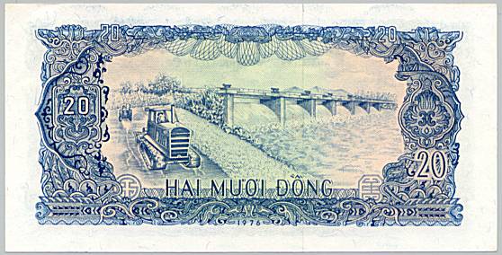 Vietnam banknote 20 Dong 1976 specimen, back