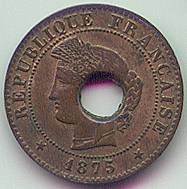 French Cochinchina sapeque 1875 coin, obverse