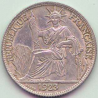 French Indochina 20 cent 1923 silver coin, obverse