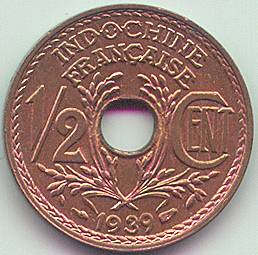 French Indochina 1/2 cent 1939 coin, reverse