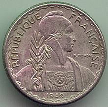 French Indochina 10 cent 1940 coin, obverse