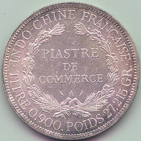 French Indochina Piastre de Commerce 1885 silver coin, reverse