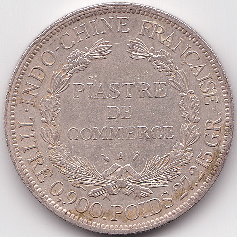 French Indochina Piastre de Commerce 1890 silver coin, reverse