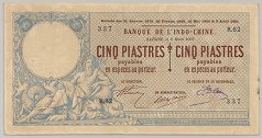 French Indochina 5 Piastres 1907 Saigon banknote