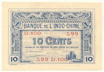 French Indochina fractional banknote 10 Cents 1920, face
