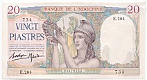 French Indochina 20 Piastres 1936 banknote