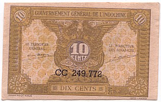 French Indochina banknote 10 Cents 1942, face