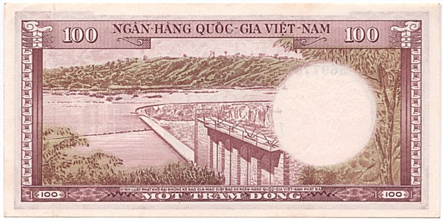 South Vietnam banknote 100 Dong 1960, back