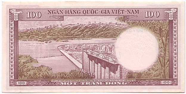 South Vietnam banknote 100 Dong 1960, back