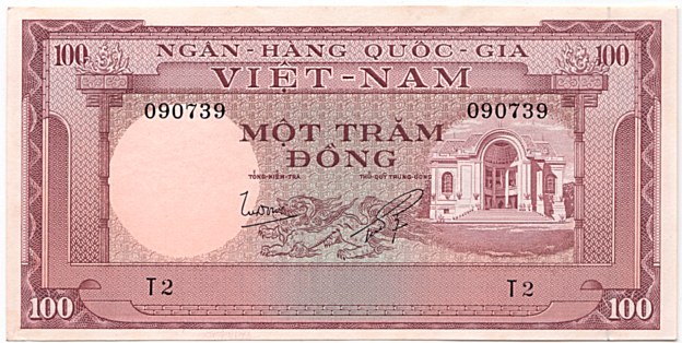 South Vietnam banknote 100 Dong 1960, face