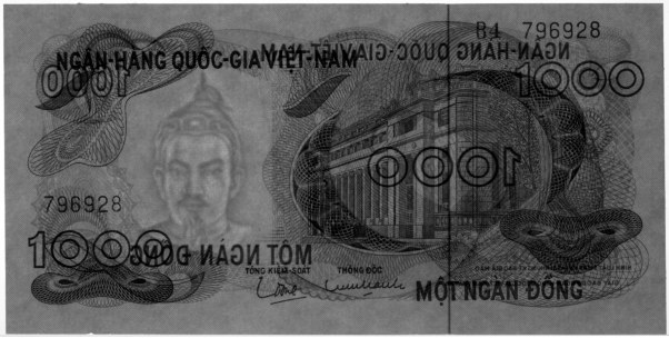 South Vietnam banknote 1000 Dong 1971, watermark, Tran Hung Dao