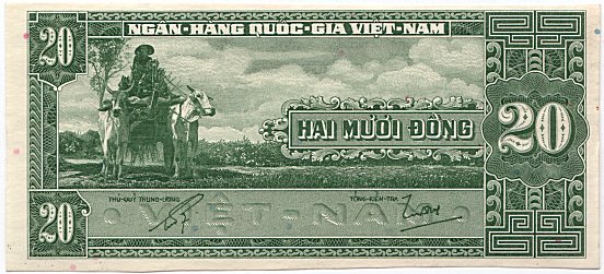 South Vietnam banknote 20 Dong 1962 color proof, green