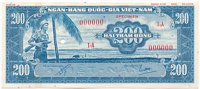 South Vietnam banknote 200 Dong color proof, blue, face