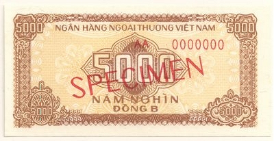 Vietnam foreign exchange certificate 5000 dong 1987 specimen, face