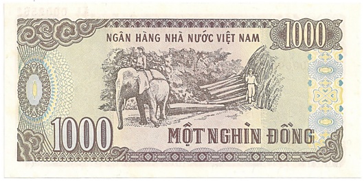 Vietnam banknote 1000 Dong 1988 specimen, back