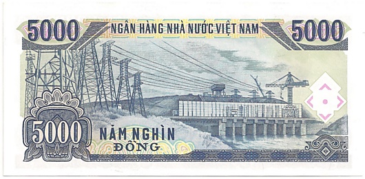 Vietnam banknote 5000 Dong 1991 specimen, back