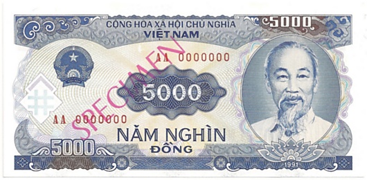 Vietnam banknote 5000 Dong 1991 specimen, face