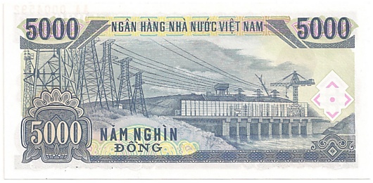 Vietnam banknote 5000 Dong 1991 specimen, back