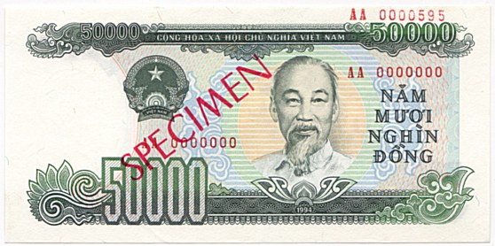 Vietnam banknote 50000 Dong 1994 specimen, face