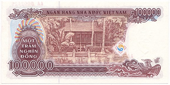 Vietnam banknote 100000 Dong 1994 specimen, back