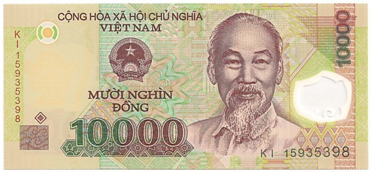 Vietnam polymer 10000 Dong 2015 banknote, face