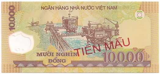Vietnam polymer 10000 Dong banknote specimen, back