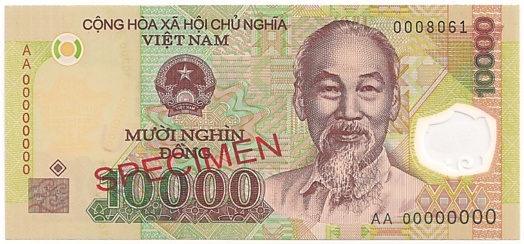 Vietnam polymer 10000 Dong banknote specimen, face