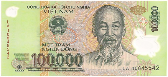 Vietnam polymer 100000 Dong 2010 banknote, face