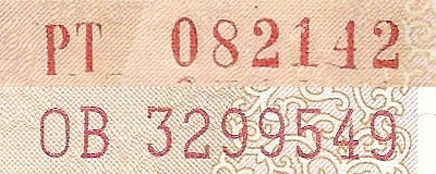 Serial number types on Vietnam 50 Dong 1976 banknotes