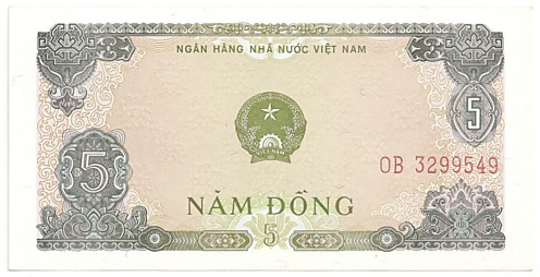Vietnam banknote 5 Dong 1976, face