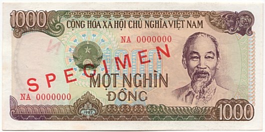 Vietnam banknote 1000 Dong 1987 specimen, 1000₫, face