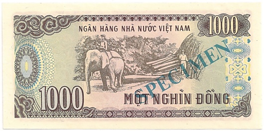 Vietnam banknote 1000 Dong 1988 specimen, 1000₫, back