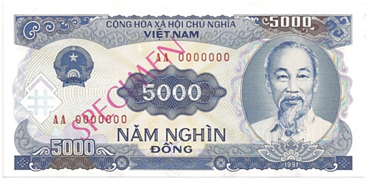 Vietnam banknote 5000 Dong 1991 specimen, 5000₫, face