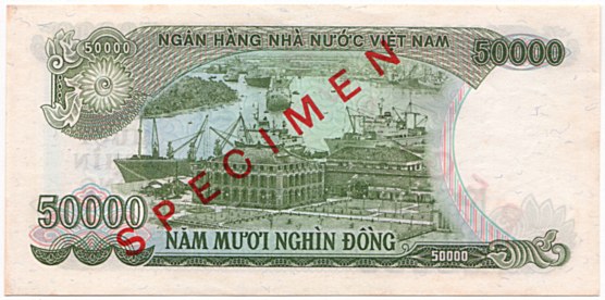 Vietnam banknote 50,000 Dong 1990 specimen, 50000₫, back