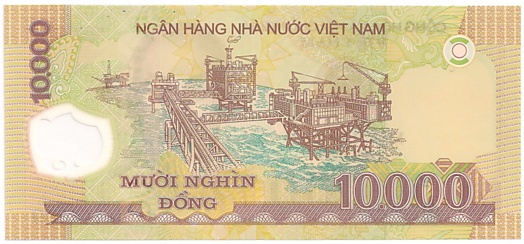 Vietnam polymer 10,000 Dong 2008 banknote, 10000₫, back