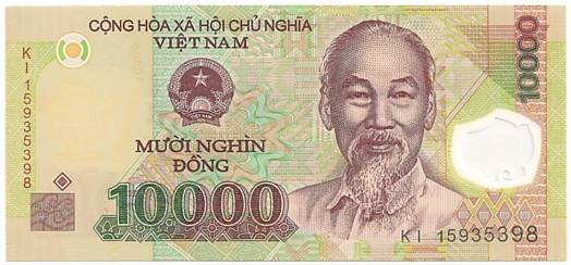 Vietnam polymer 10,000 Dong 2015 banknote, 10000₫, face