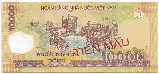 Vietnam polymer 10,000 Dong banknote specimen, 10000₫, back