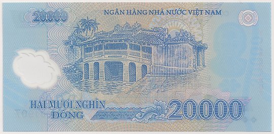 Vietnam polymer 20,000 Dong 2024 banknote, 20000₫, back