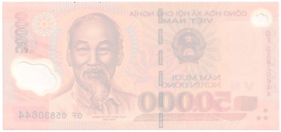 Vietnam polymer 50,000 Dong 2005 banknote error, 50000₫, back
