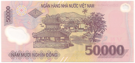 Vietnam polymer 50,000 Dong banknote specimen, 50000₫, back