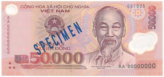 Vietnam polymer 50,000 Dong banknote specimen, 50000₫, face