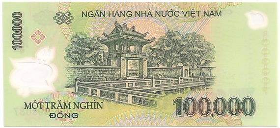 Vietnam polymer 100,000 Dong 2005 banknote, 100000₫, back