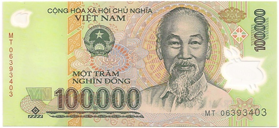Vietnam polymer 100,000 Dong 2006 banknote error, 100000₫, face