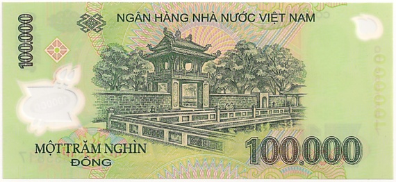Vietnam polymer 100,000 Dong 2008 banknote, 100000₫, back