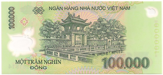 Vietnam polymer 100,000 Dong 2012 banknote, 100000₫, back