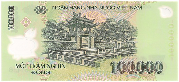 Vietnam polymer 100,000 Dong 2016 banknote, 100000₫, back